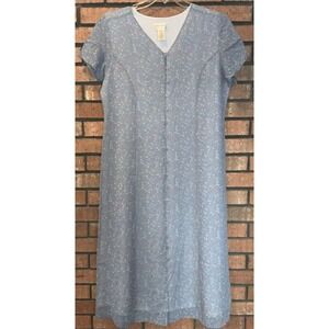 Vintage Freeport Studio Womens Blue Floral Button Up Midi Dress Petite Size L